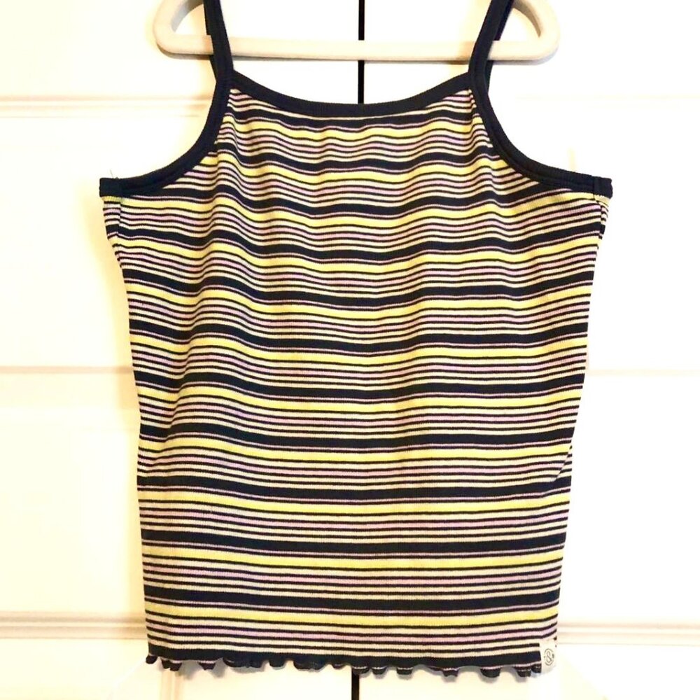 NWT TREASURE & BOND Girls Multi-color Stripe Lettuce Hem Tank Top Grey XL(14\16)